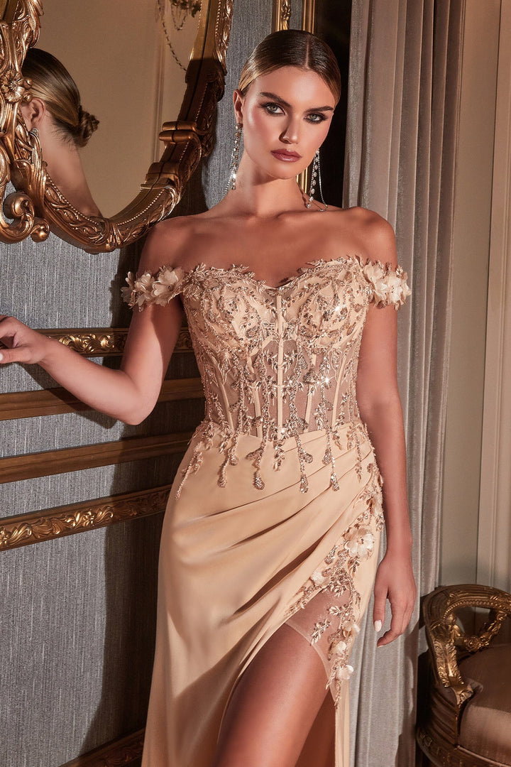 Fitted 3D Floral Corset Gown by Cinderella Divine CD0186