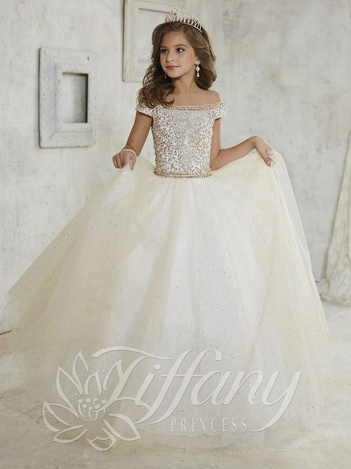 Girls Off Shoulder Tulle Dress by Tiffany Princess 13457
