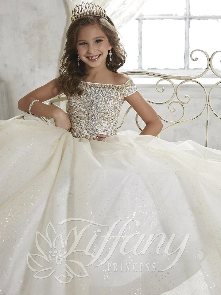 Girls Off Shoulder Tulle Dress by Tiffany Princess 13457
