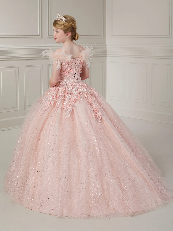 Girls Sleeveless Feather Gown by Tiffany Princess 13727