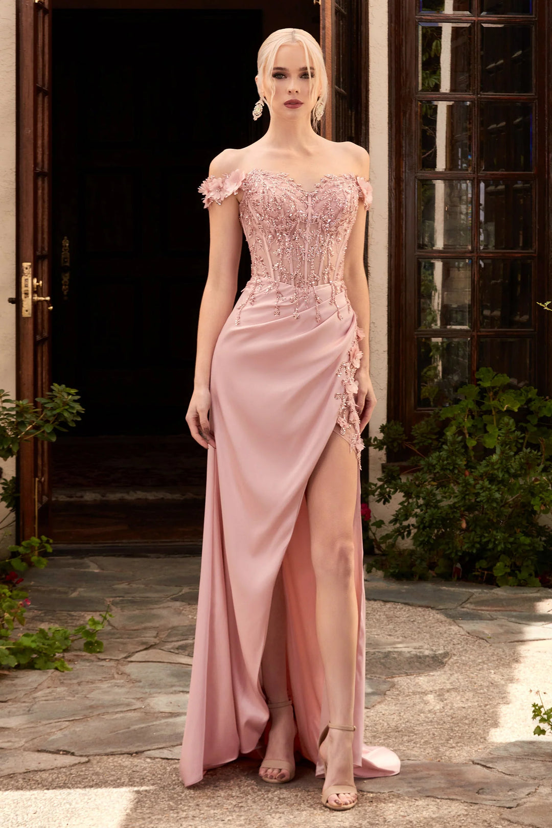 Fitted 3D Floral Corset Gown by Cinderella Divine CD0186