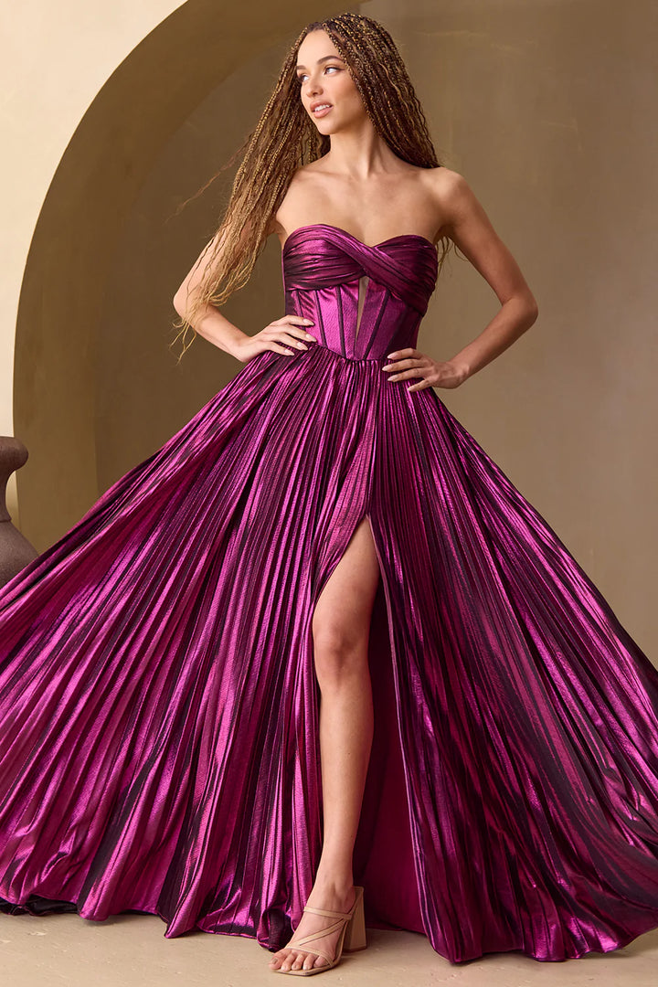 Metallic Strapless A-line Gown by Amelia Couture 2058