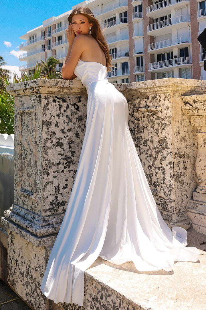 Lycra Fitted Strapless Slit Gown by Amelia Couture 3013