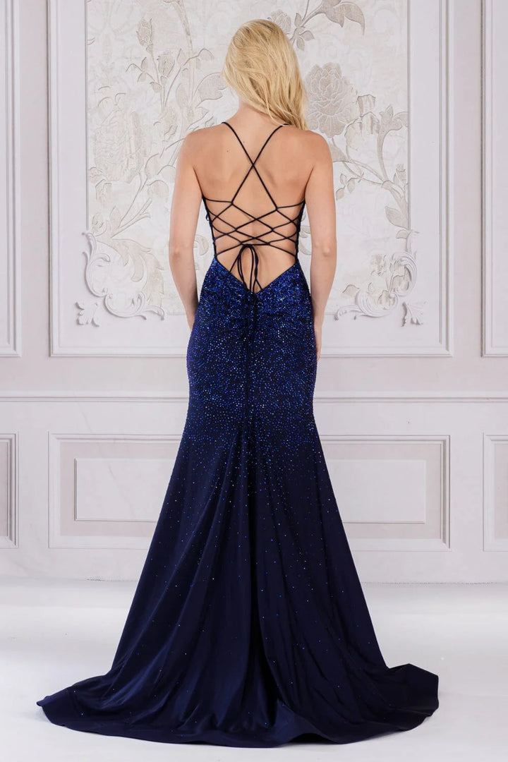 Heat Stone V-Neck Mermaid Gown by Amelia Couture 3018