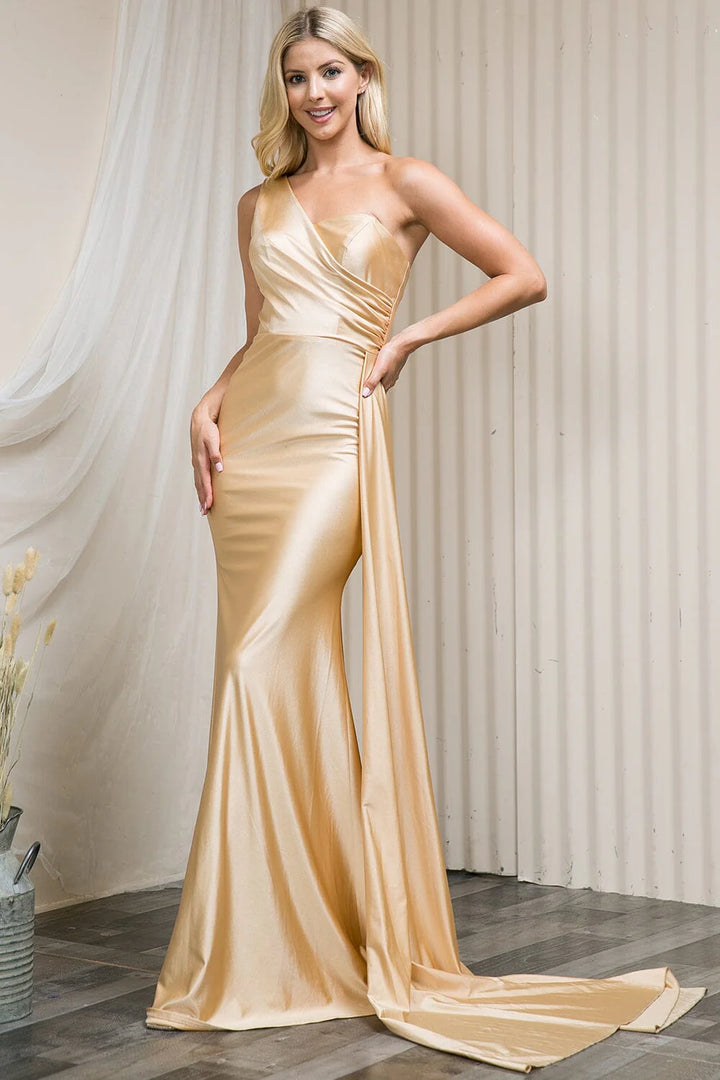 Fitted One Shoulder Lycra Gown by Amelia Couture 387 - Outlet