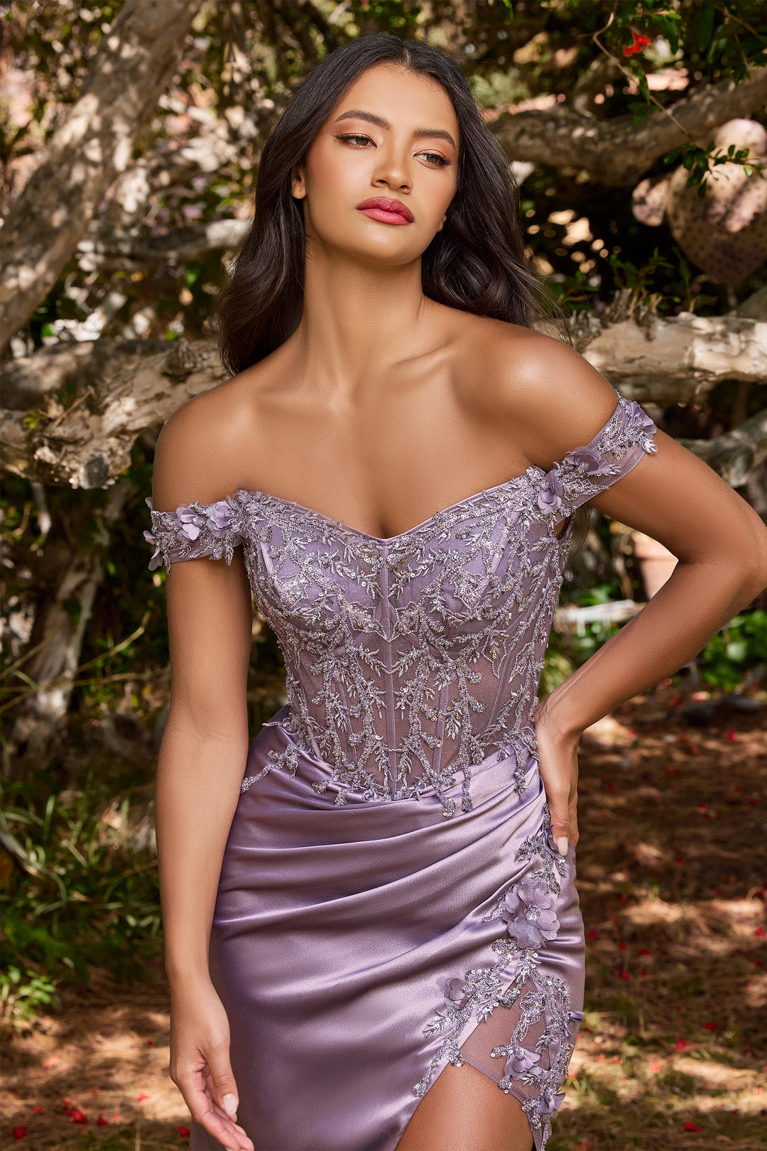Fitted 3D Floral Corset Gown by Cinderella Divine CD0186