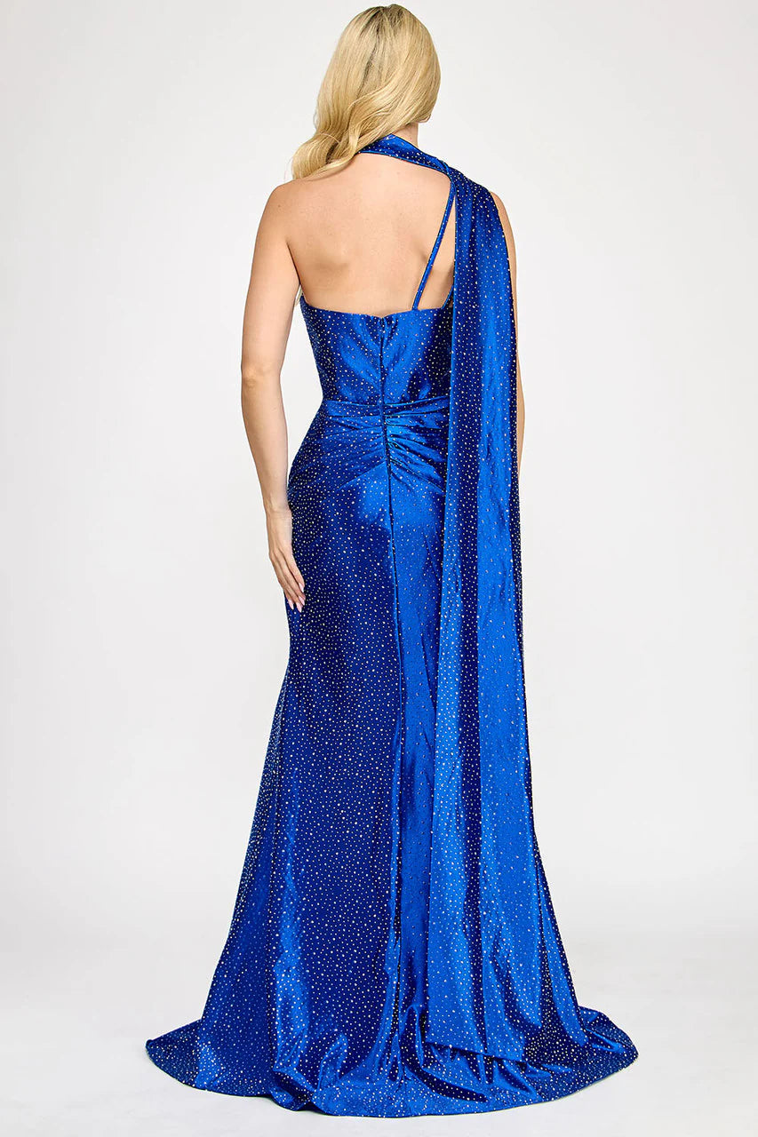 Beaded Fitted One Shoulder Slit Gown by Lenovia 8393