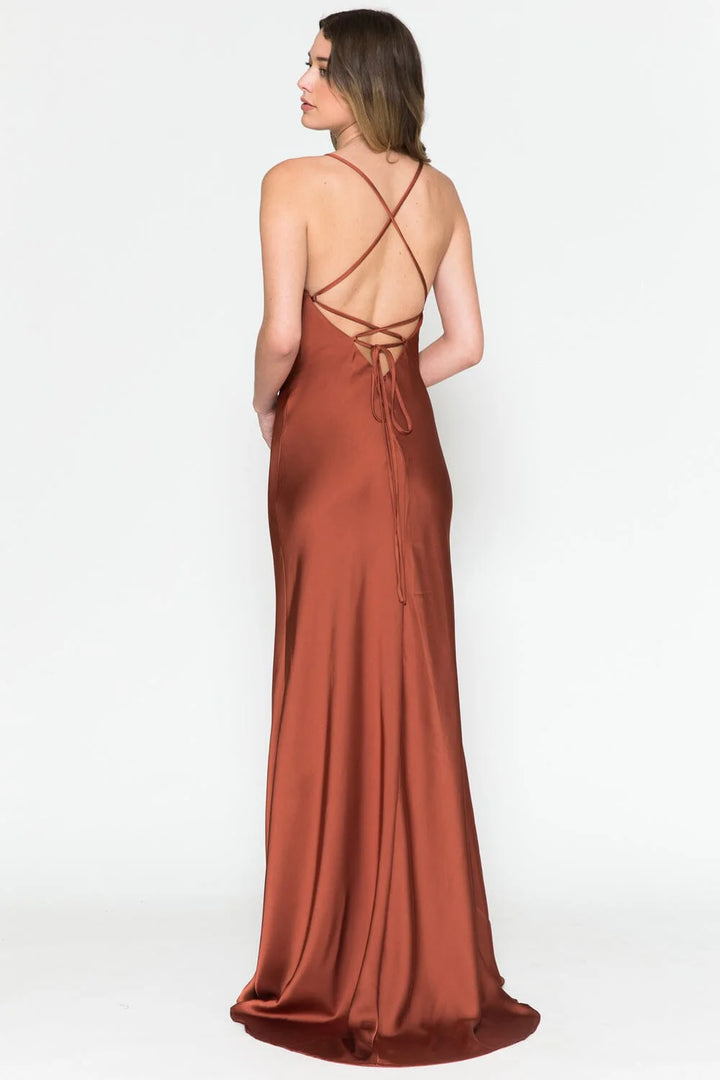 Satin Long Sleeveless Cowl Dress by Amelia Couture 6111