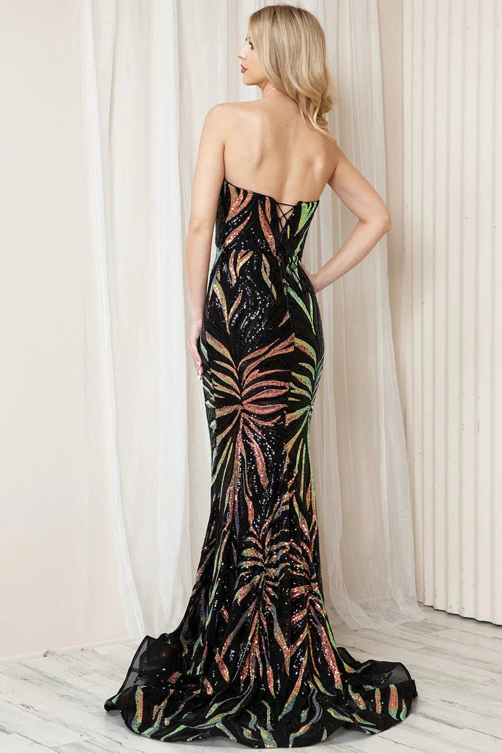 Sequin Print Strapless Mermaid Dress by Amelia Couture 7028