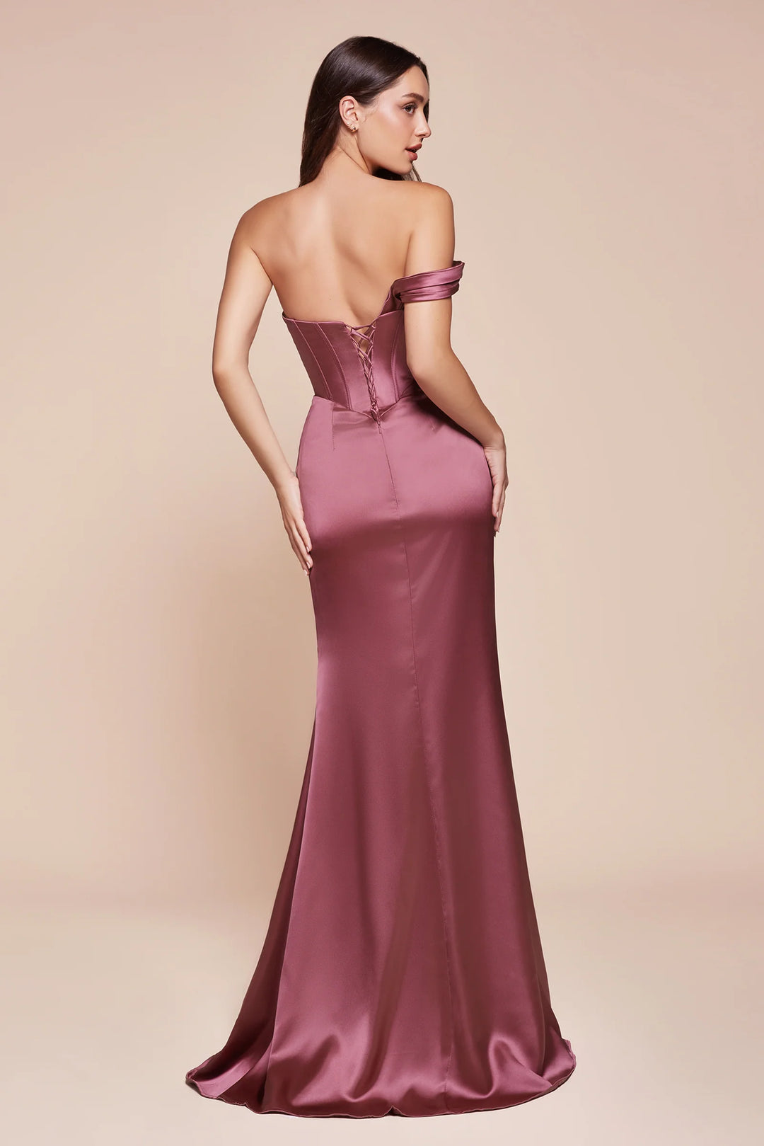 Satin Fitted One Shoulder Slit Gown by Ladivine 7448