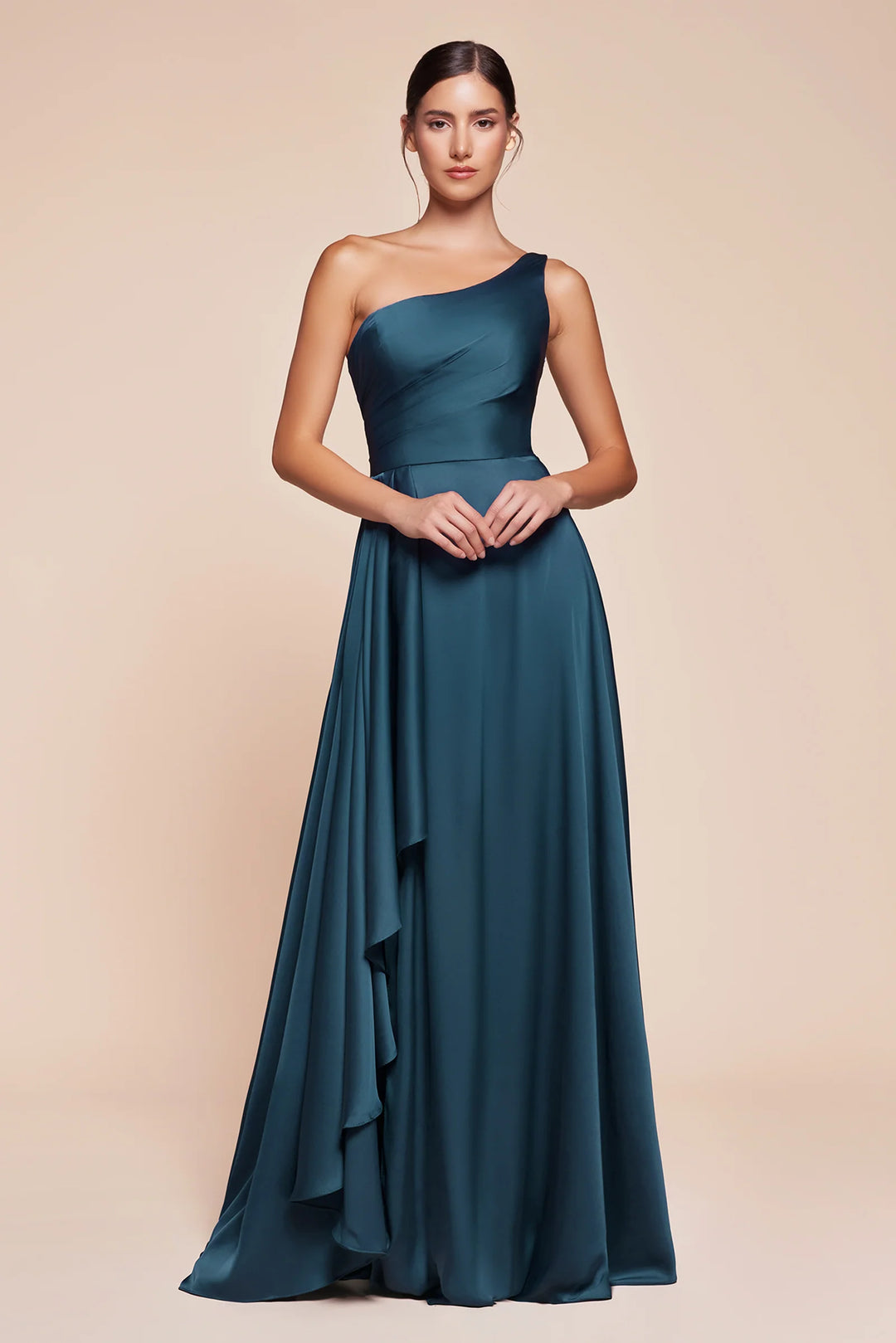 Satin One Shoulder A-line Slit Gown by Ladivine 7450