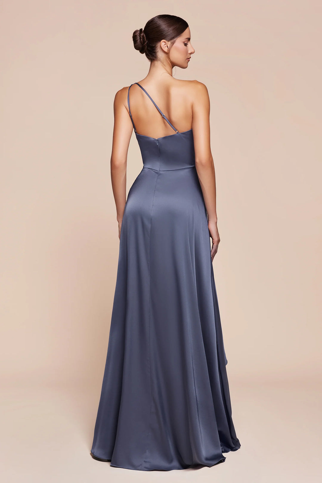 Satin One Shoulder A-line Slit Gown by Ladivine 7450