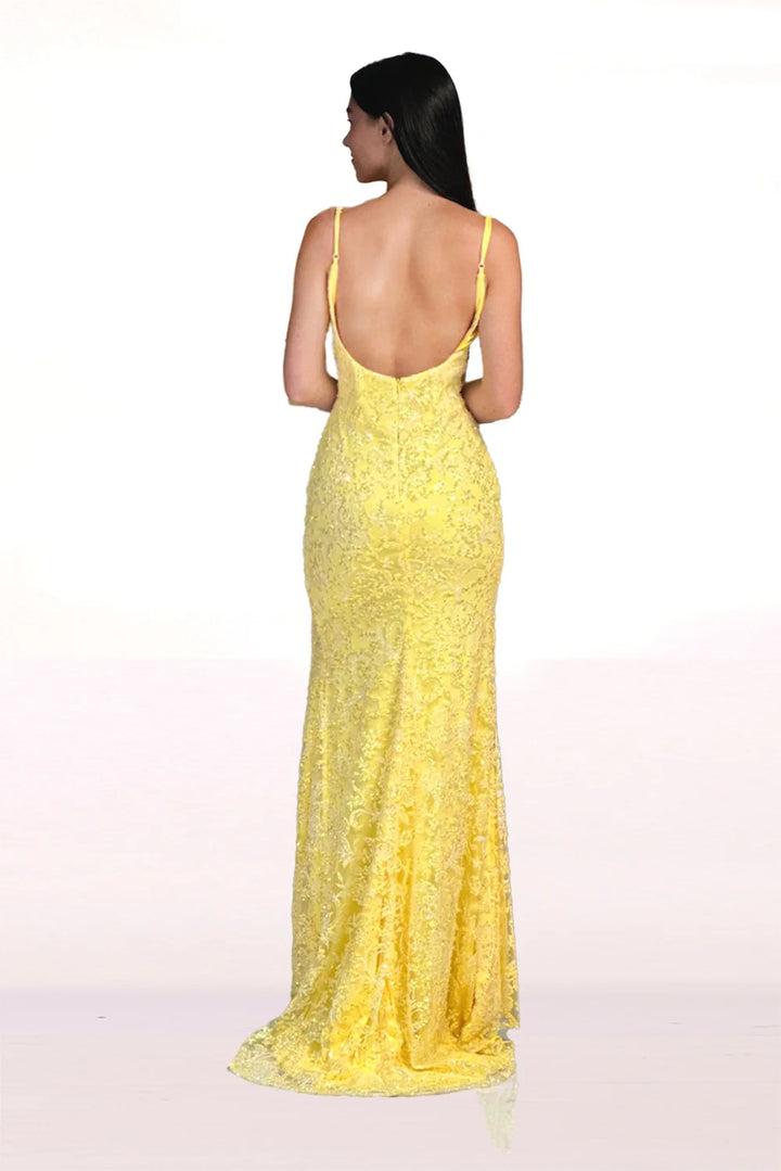 Glitter Embroidered Slit Gown by Abby Paris 90219