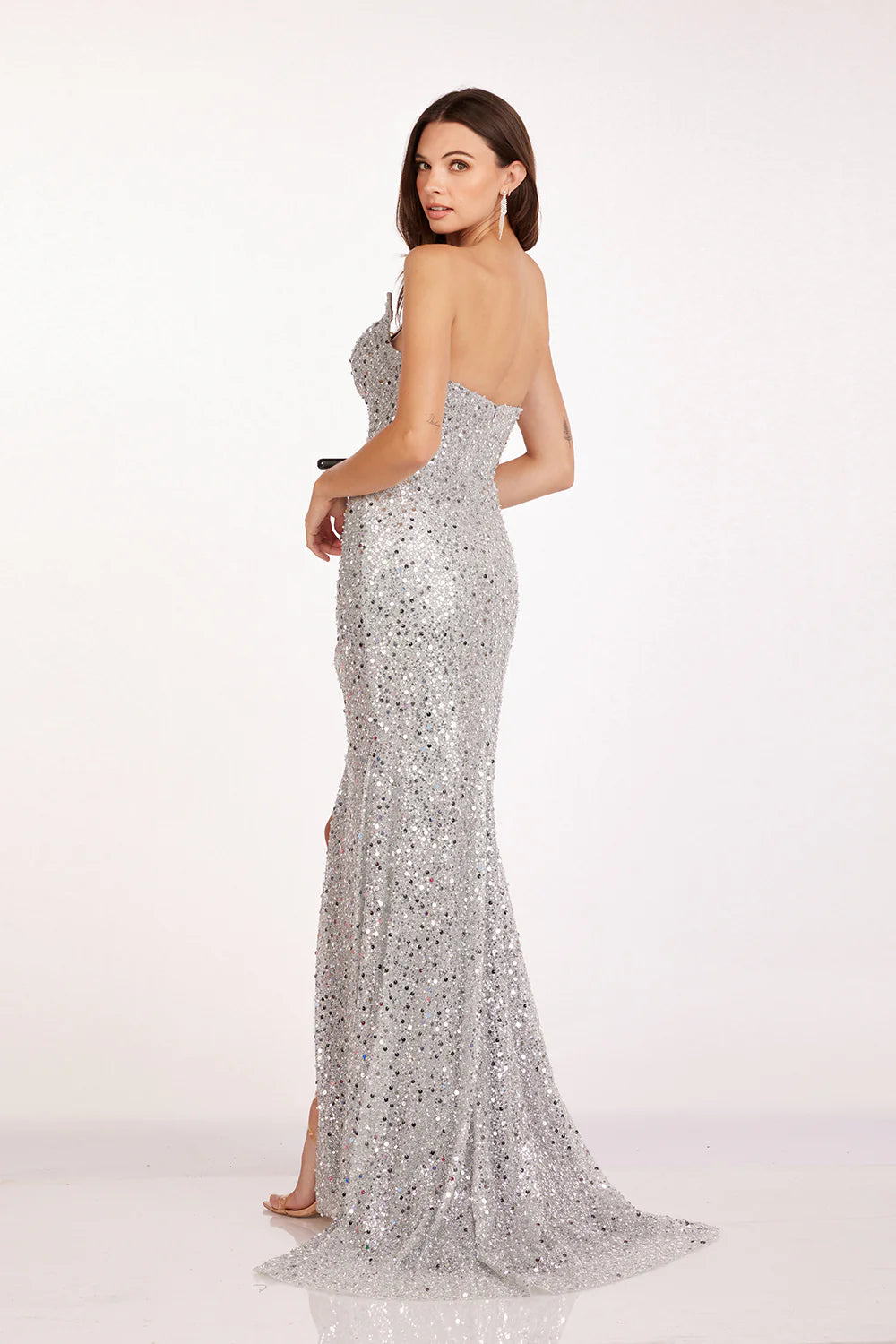 Sequin Fitted Strapless Slit Gown by Abby Paris 90250