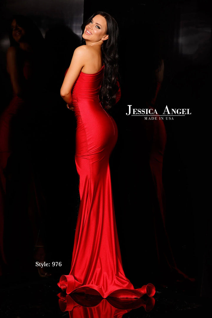 Jersey Fitted Long Sleeve Slit Gown by Jessica Angel 976