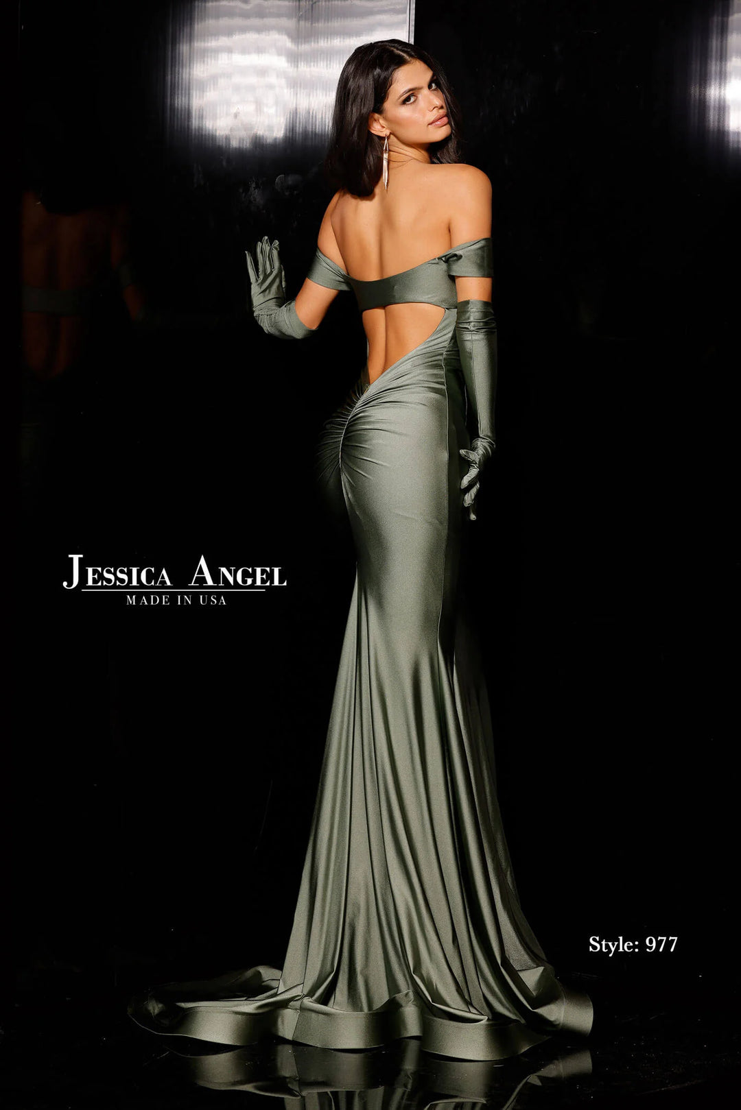 Jersey Fitted Off Shoulder Gown by Jessica Angel 977