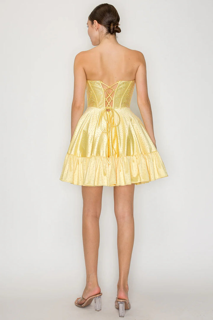 Beaded Short Strapless A-line Dress by Poly USA 9942