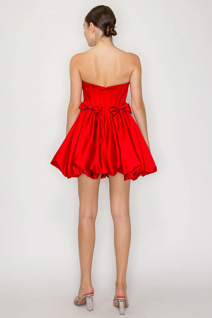 Short Strapless Bow Bubble Dress by Poly USA 9950
