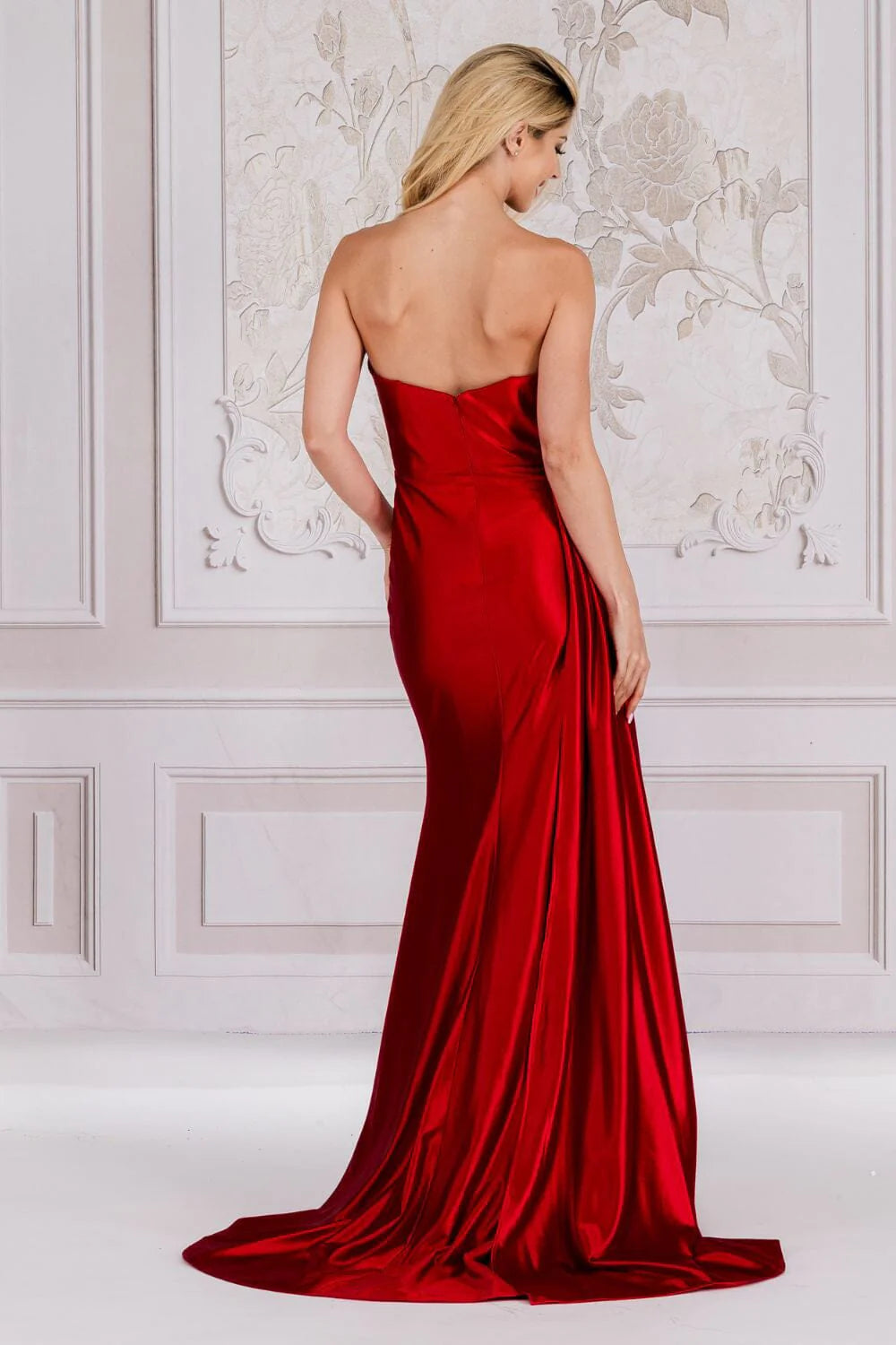 Fitted Beaded Strapless Slit Gown by Amelia Couture BZ032