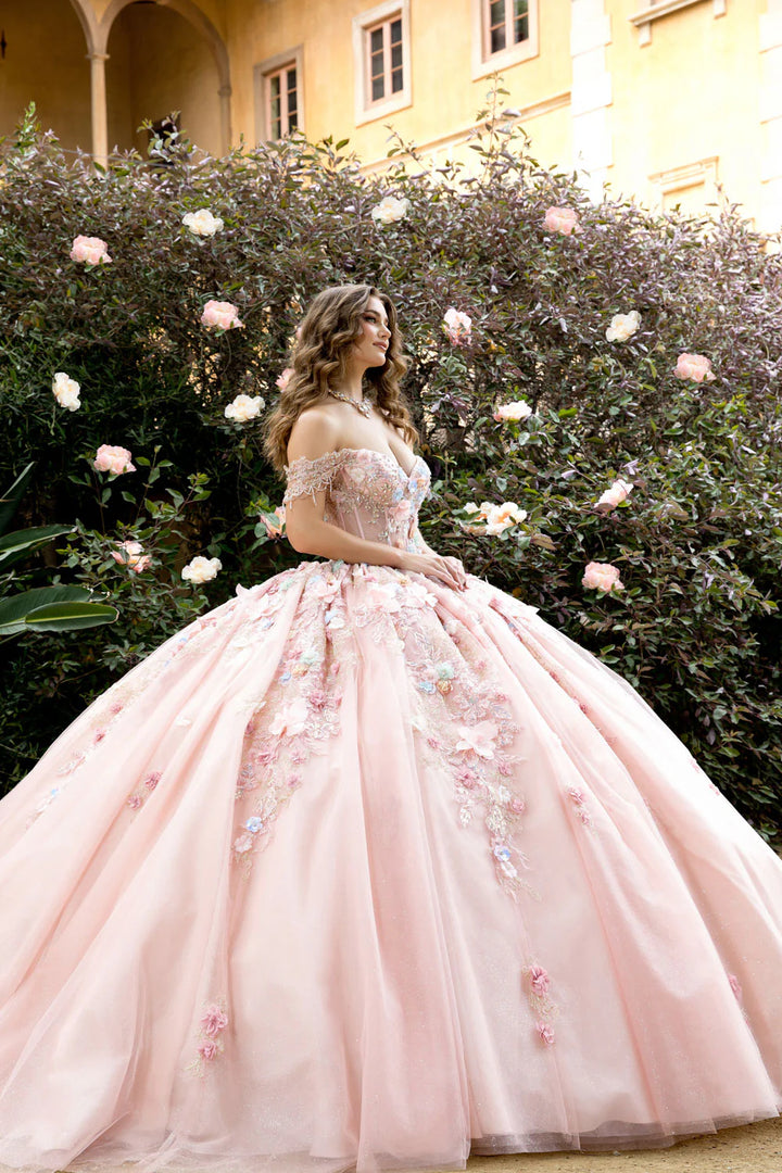 3D Floral Off Shoulder Ball Gown by Petite Adele PQ1096