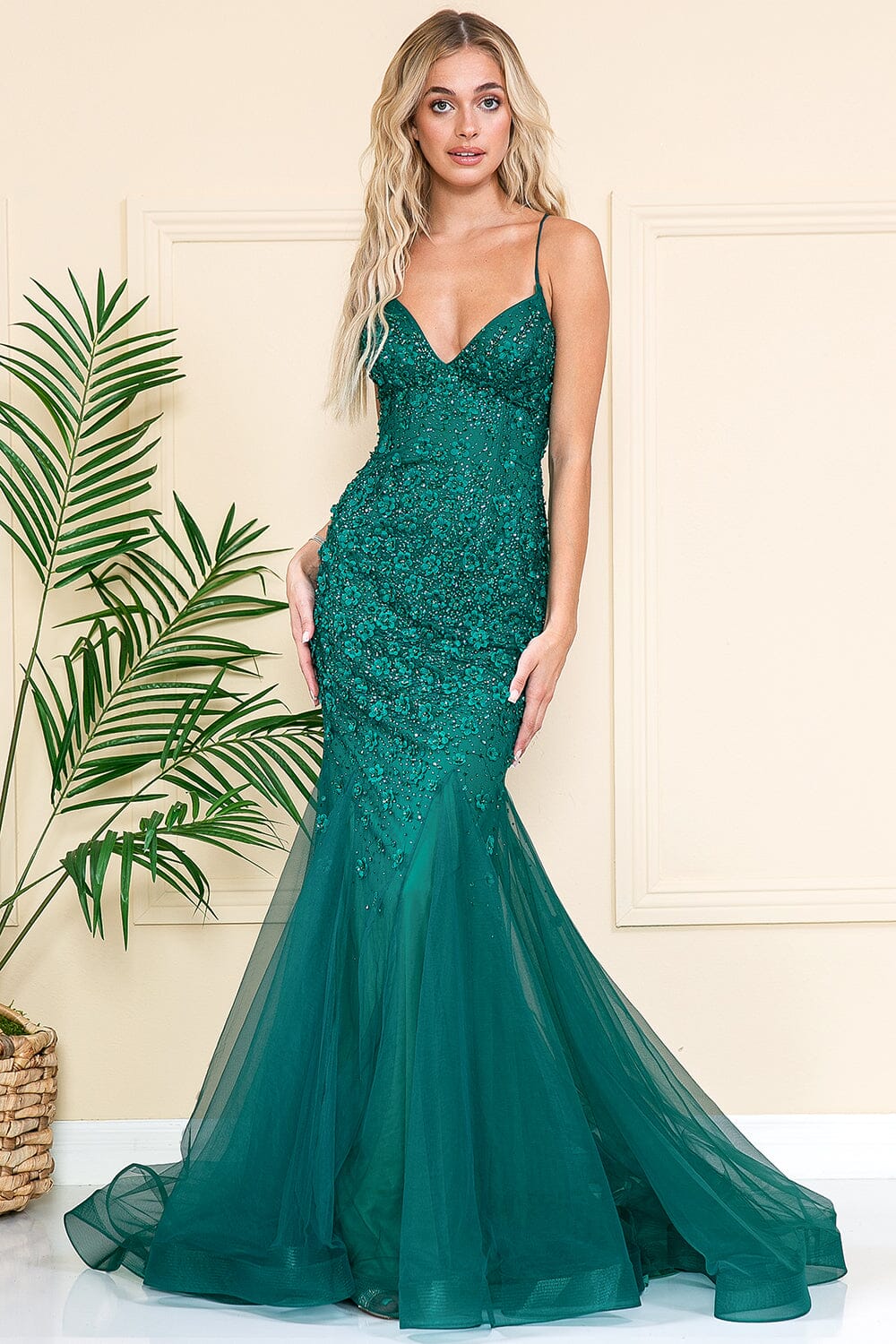 Floral Embellished Mermaid Gown by Amelia Couture SU066