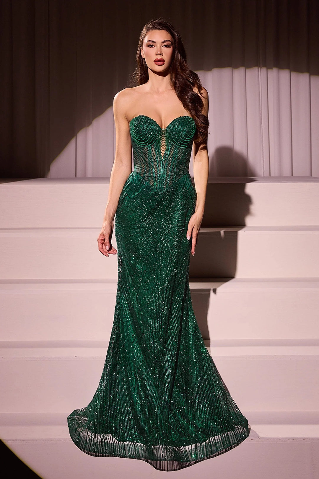 Beaded Strapless Corset Mermaid Dress by Ladivine J871