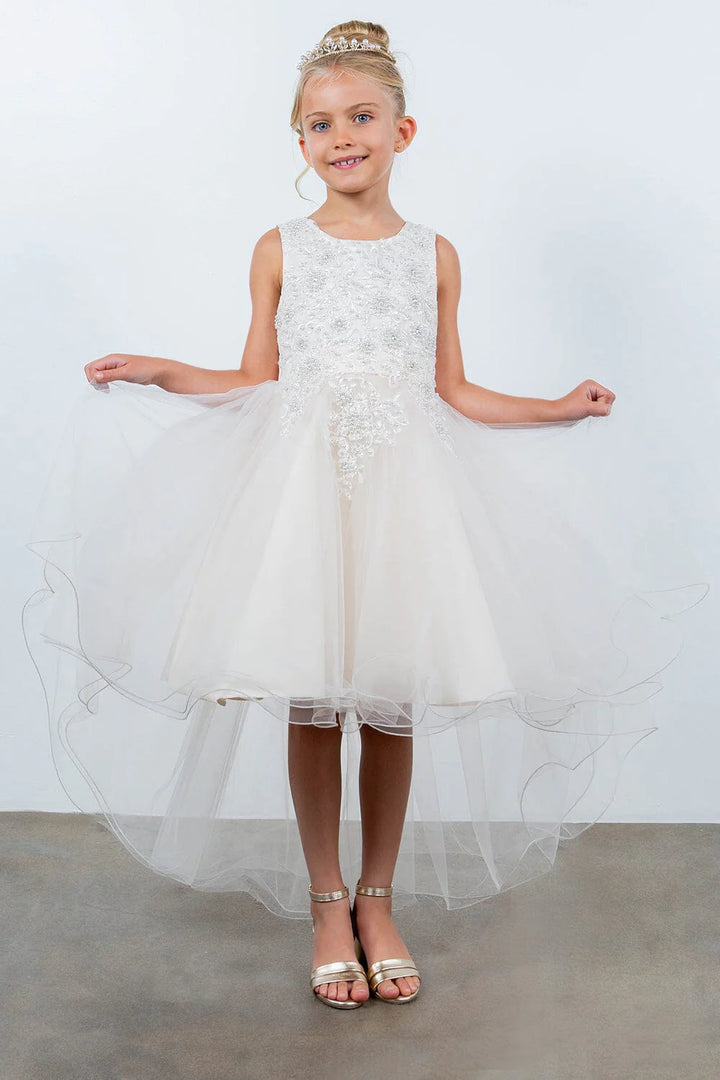 Girls Beaded High Low Tulle Dress by Cinderella Couture 9086