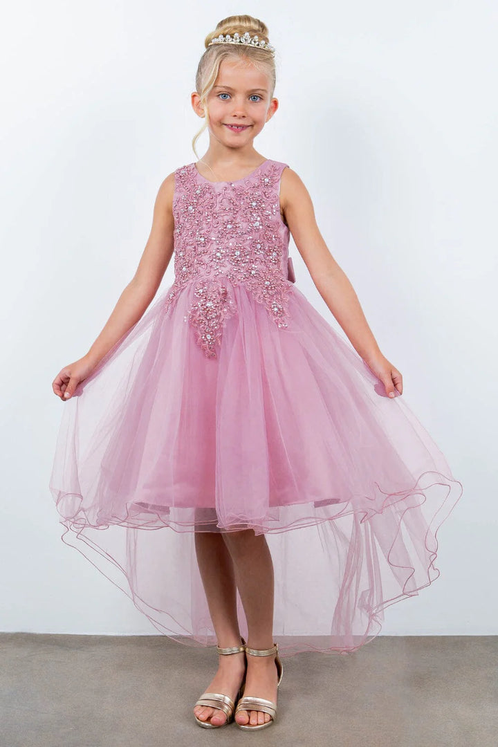 Girls Beaded High Low Tulle Dress by Cinderella Couture 9086