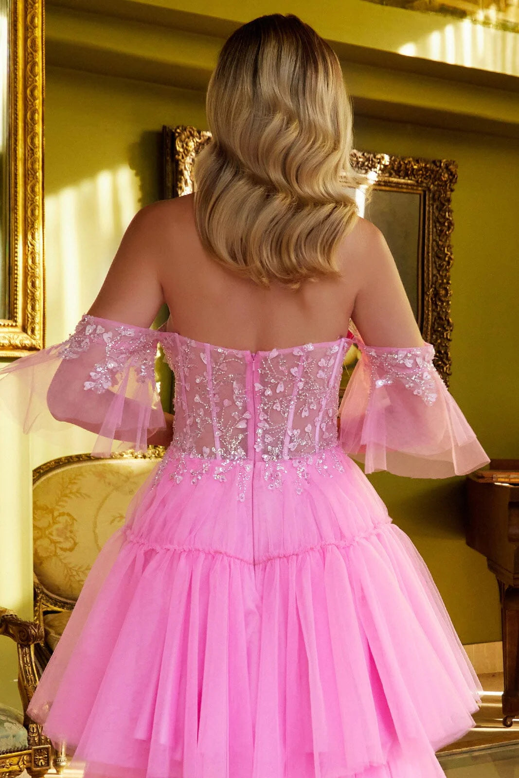 Heart Beaded Off Shoulder High Low Gown by GLS Gloria GL3396